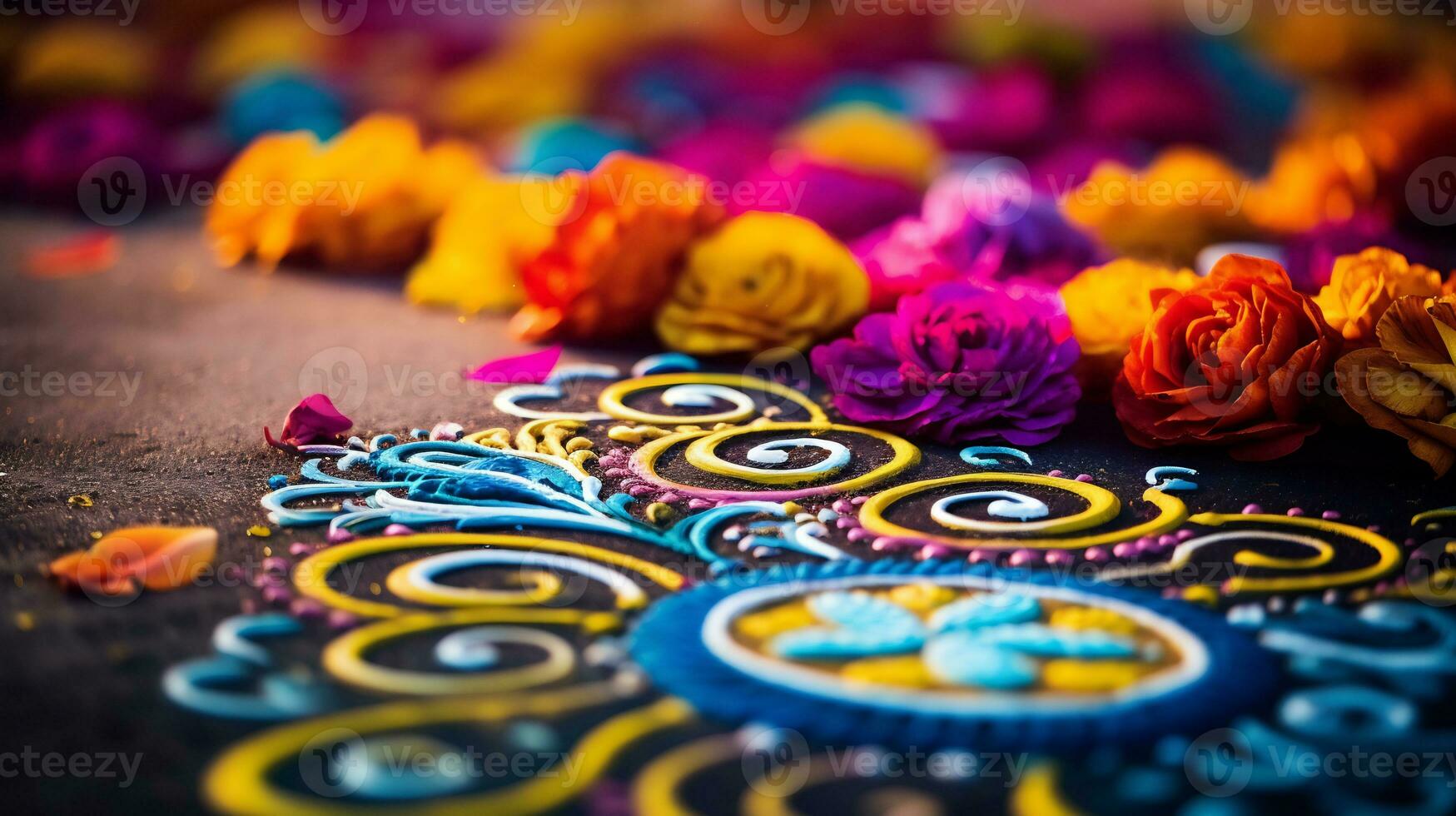 A Close up image of intricate rangoli pattern AI Generative photo