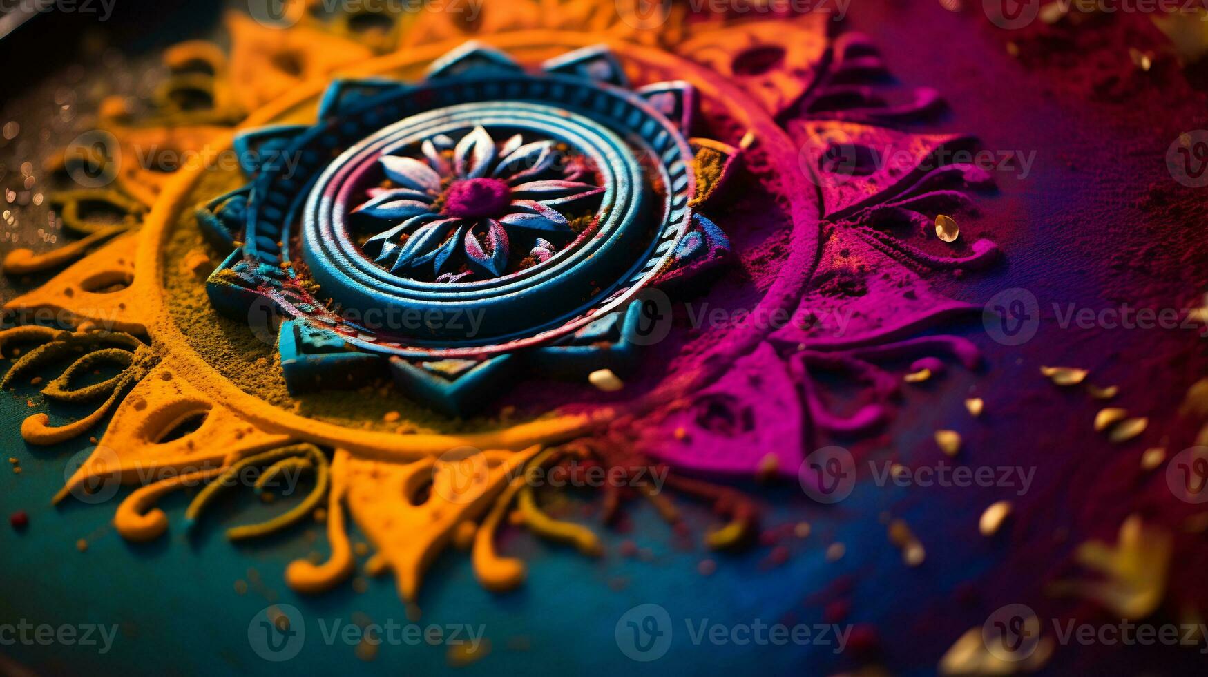 un cerca arriba imagen de intrincado rangoli modelo ai generativo foto