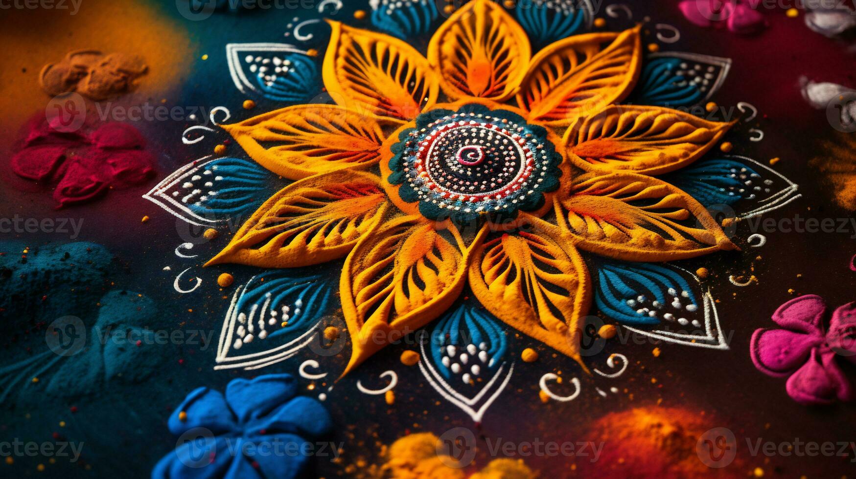 A Close up image of intricate rangoli pattern AI Generative photo