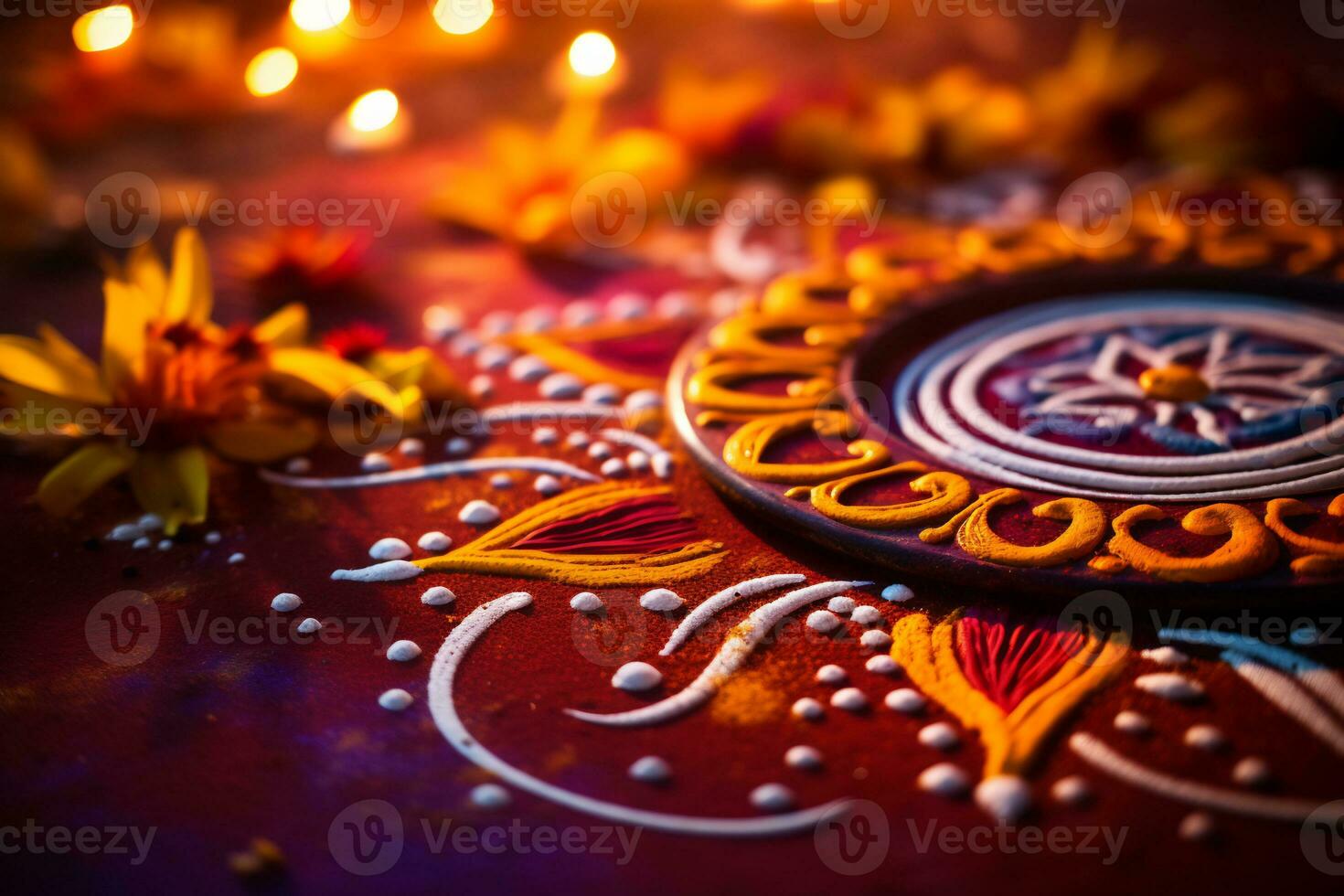 A Close up image of intricate rangoli pattern AI Generative photo