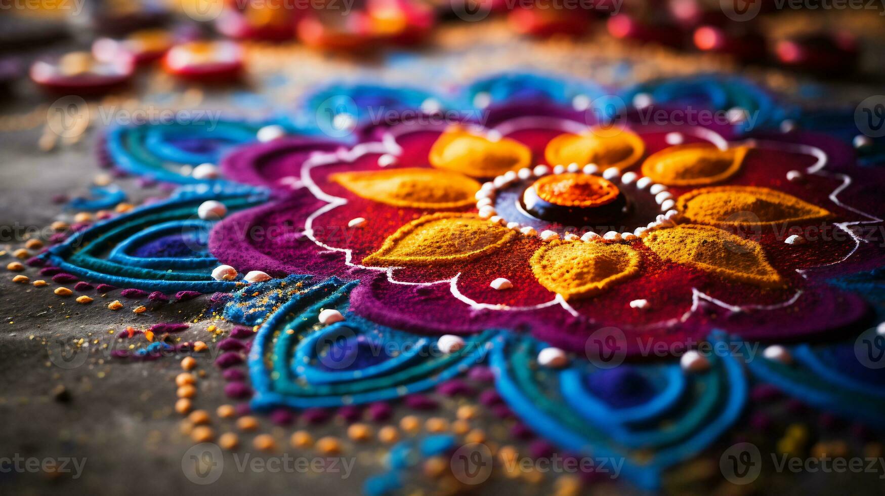 A Close up image of intricate rangoli pattern AI Generative photo