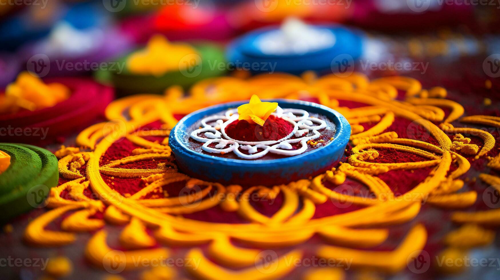 A Close up image of intricate rangoli pattern AI Generative photo