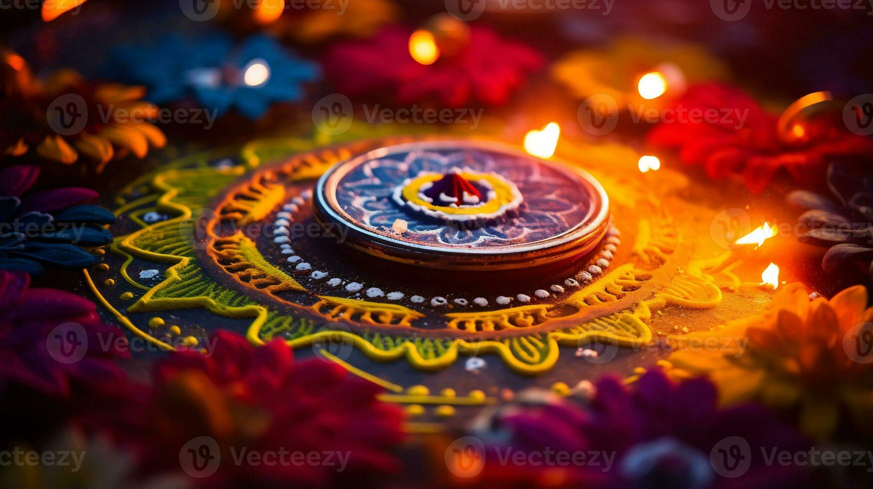 A Close up image of intricate rangoli pattern AI Generative photo