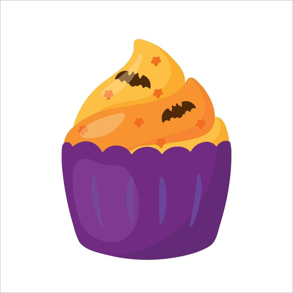 Halloween Cupcake creamy muffin food dessert cake vector illustration