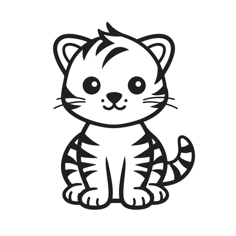 negro y blanco linda bebé gato dibujos en un blanco antecedentes vector