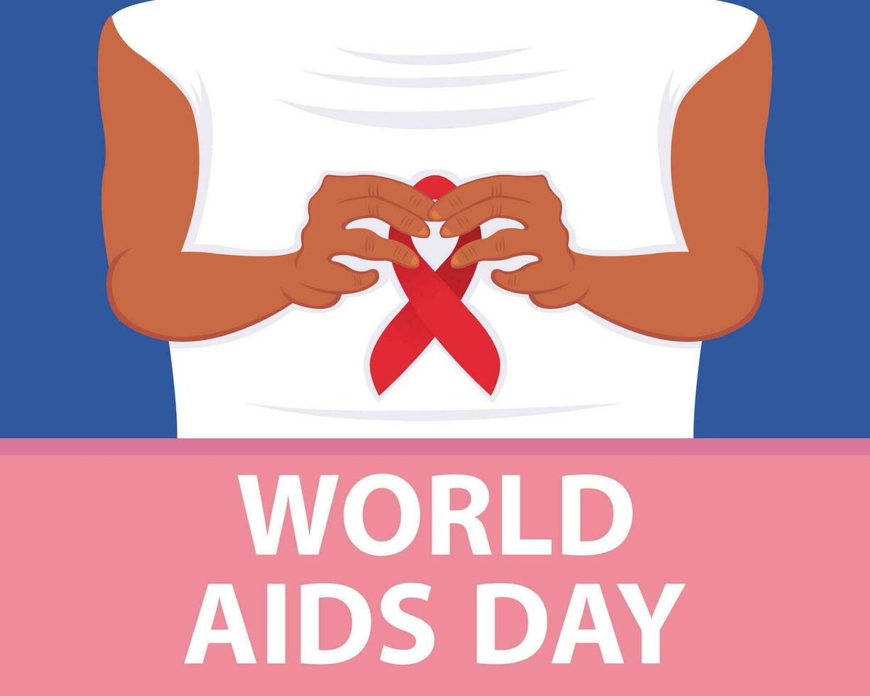 ilustración vector gráfico de ambos manos participación un rojo cinta en el pecho, Perfecto para internacional día, mundo SIDA día, celebrar, saludo tarjeta, etc.