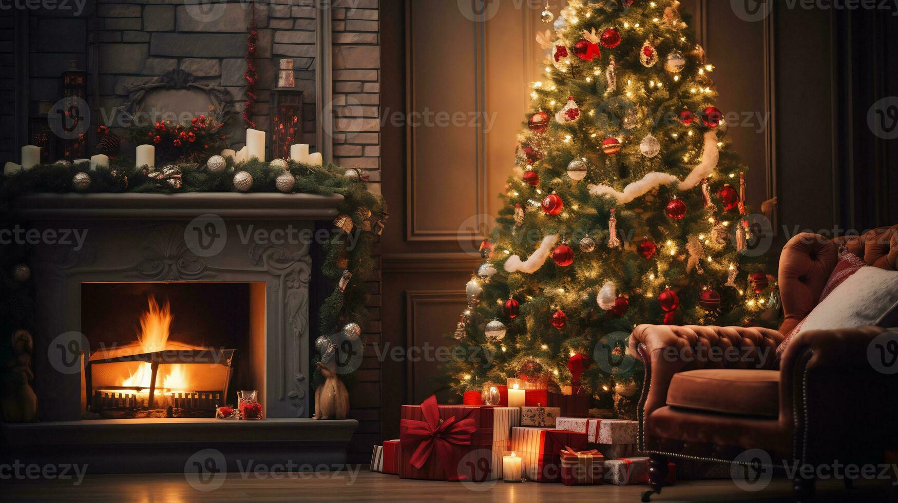 beautifully decorated christmas tree AI Generative photo