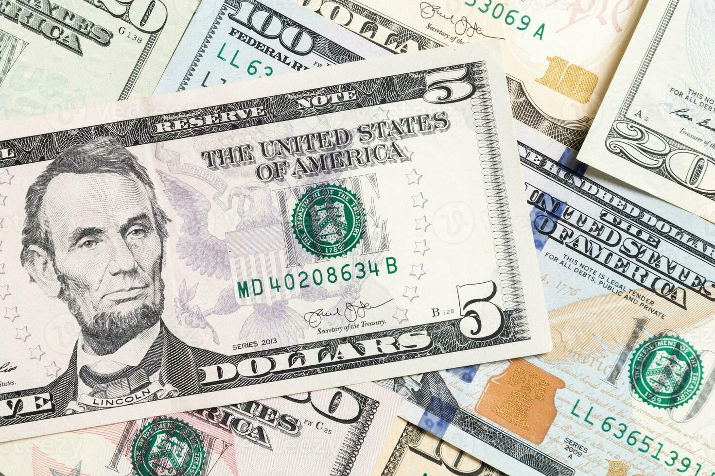 Background with money american hundred dollar bills, horizontal. Top view of business concept on background with copy space photo