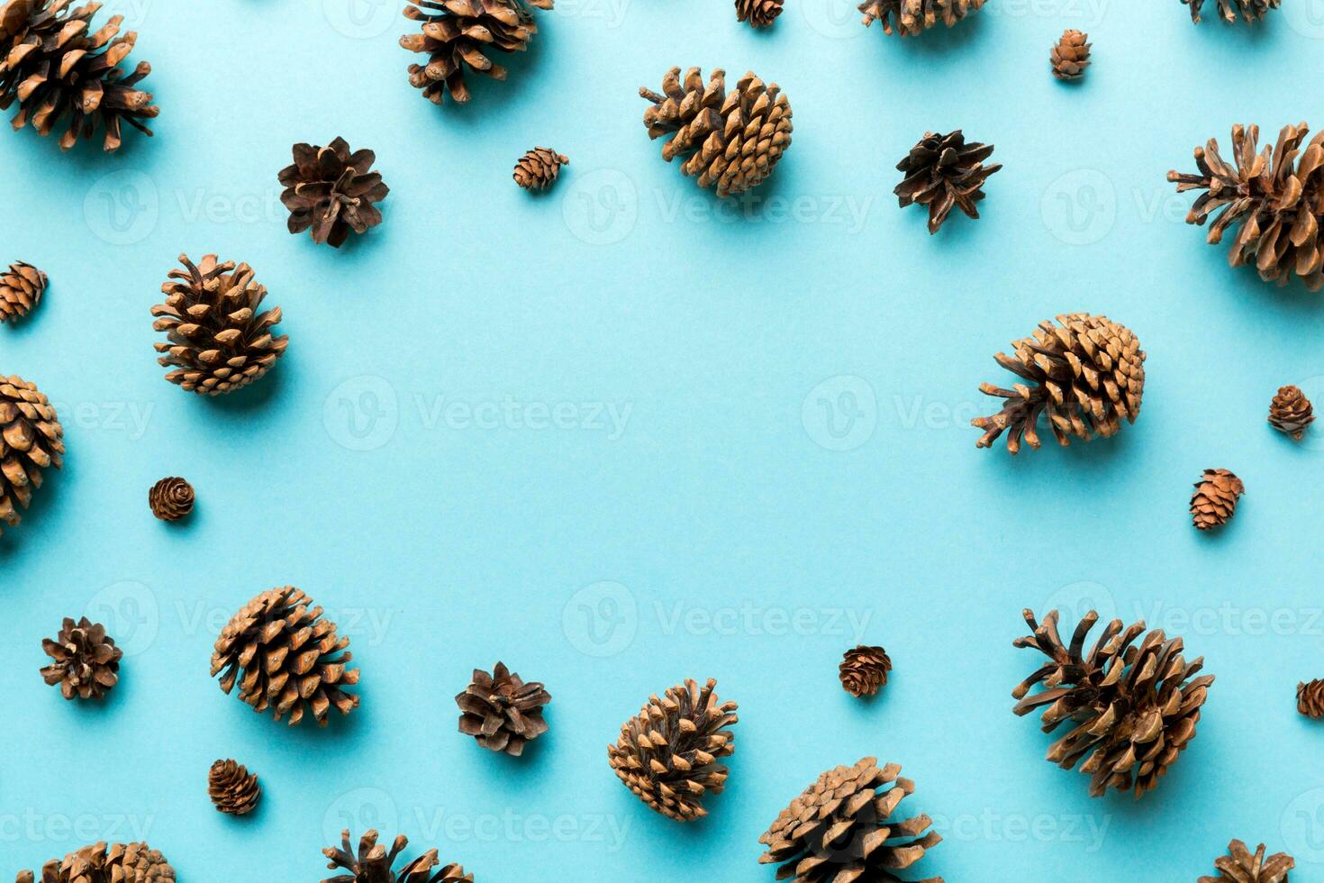 minimal creative cone frame arrangement pattern on colored background . flat lay, top view. christmas background with copy space photo