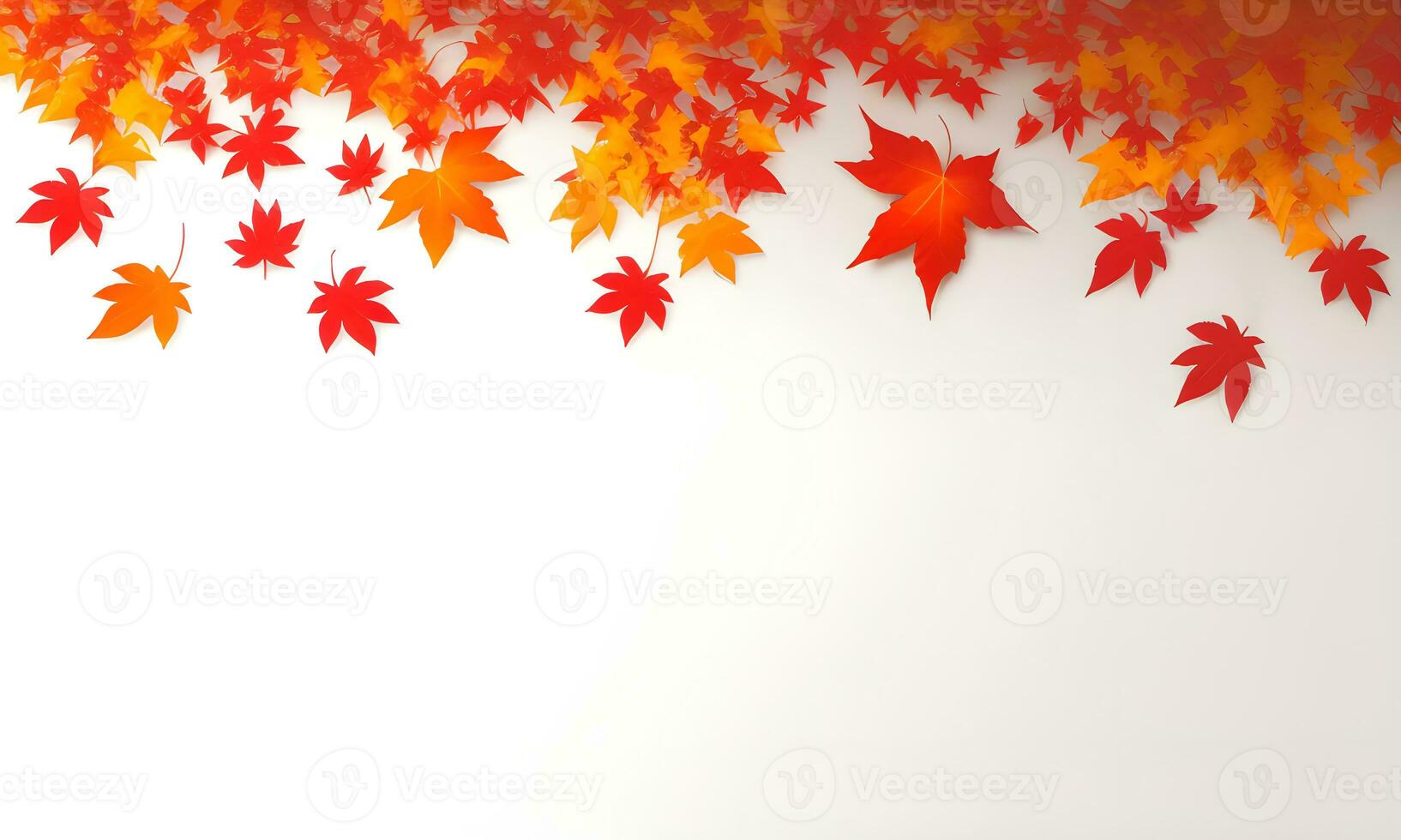 arranged red maple leaves in white background with copy space ai generated photo