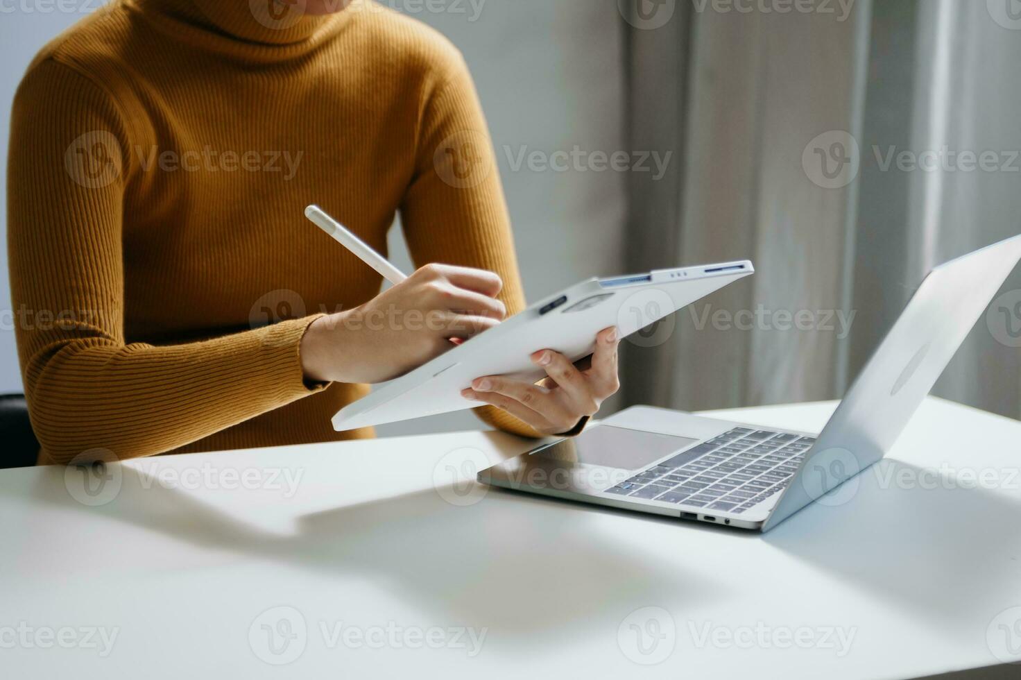 businesswoman hand working with new modern computer using on smartphone and tablet as concept photo