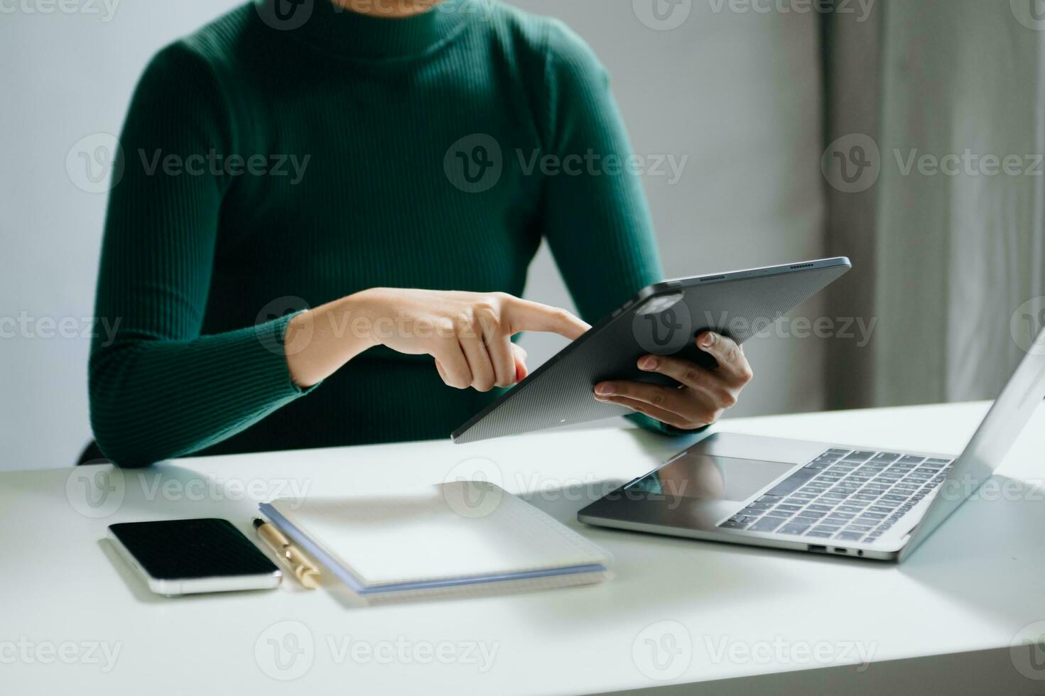 businesswoman hand working with new modern computer using on smartphone and tablet as concept photo