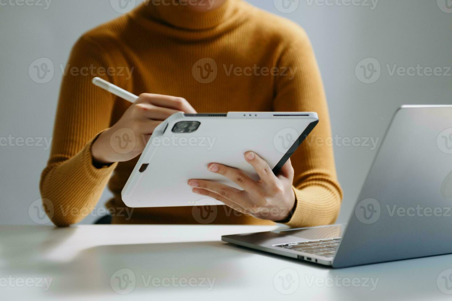 businesswoman hand working with new modern computer using on smartphone and tablet as concept photo