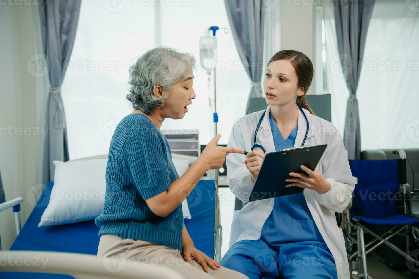 Modern Medical Research Laboratory Portrait of Two African American Scientists Working, Using Digital Tablet, Analyzing Samples, Talking. for Medicine, Biotechnology photo