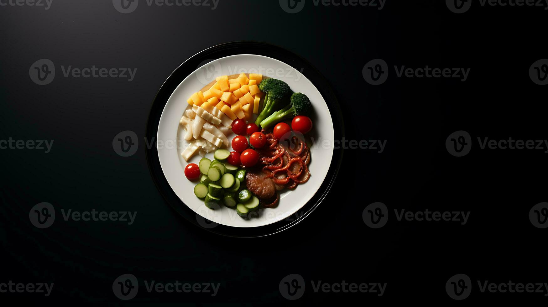 Tasty food plate on a black background ai generated photo