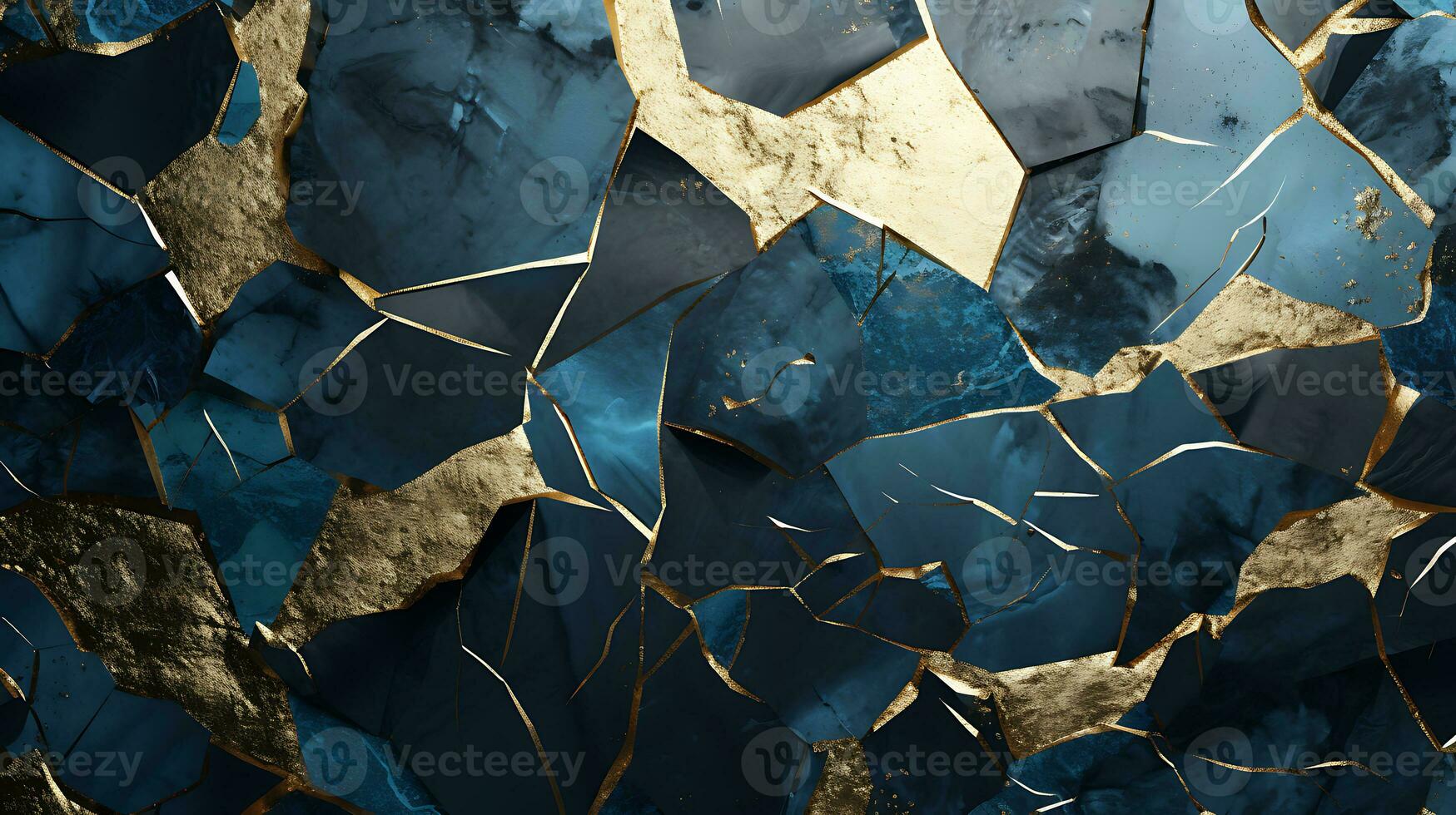 Gold glitters cracked blue marble textures on isolated background. Abstract crack blue wall tiles marbling luxury texture background ai generated photo