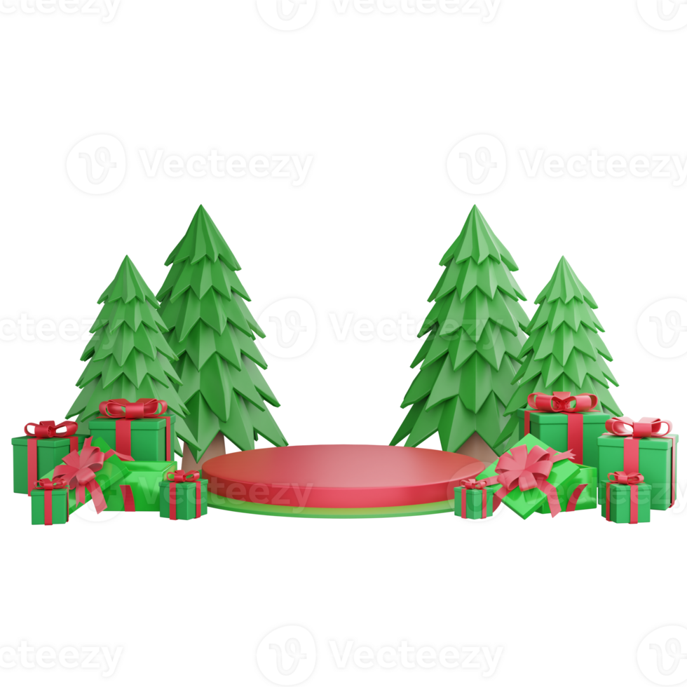 Christmas theme podium clipart flat design icon isolated on transparent background, 3D render product display and Christmas concept png