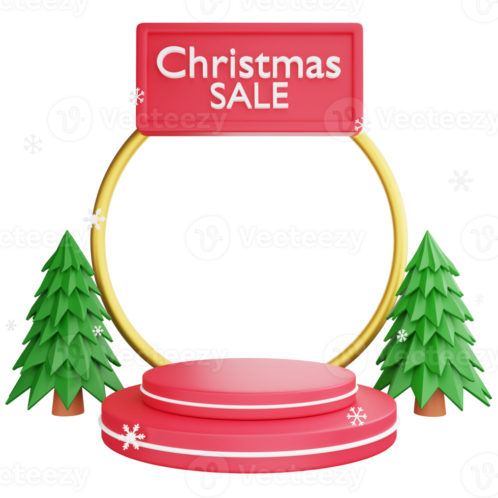 Christmas sale podium clipart flat design icon isolated on transparent background, 3D render product display and Christmas concept png