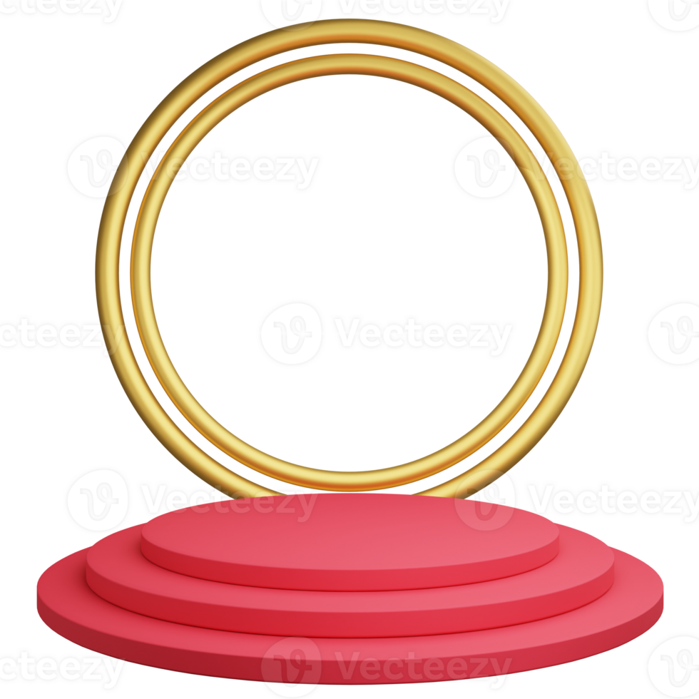 gyllene cirkel och röd podium ClipArt platt design ikon isolerat på transparent bakgrund, 3d framställa produkt visa begrepp png