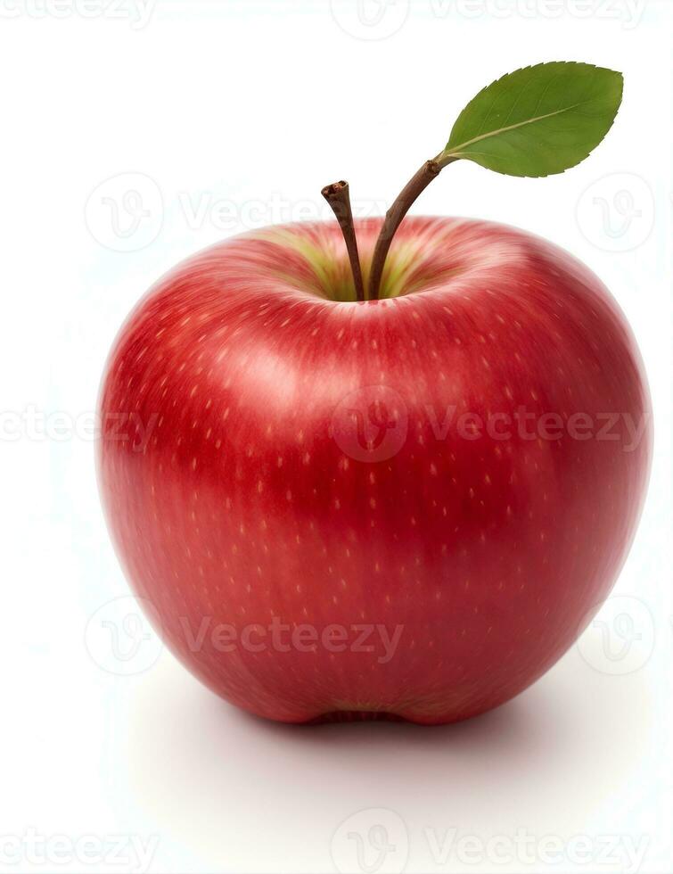 rojo manzana con hoja aislado en blanco antecedentes. ai generado foto