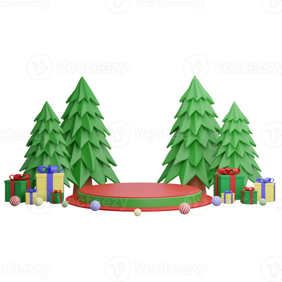 Christmas theme podium clipart flat design icon isolated on transparent background, 3D render product display and Christmas concept png