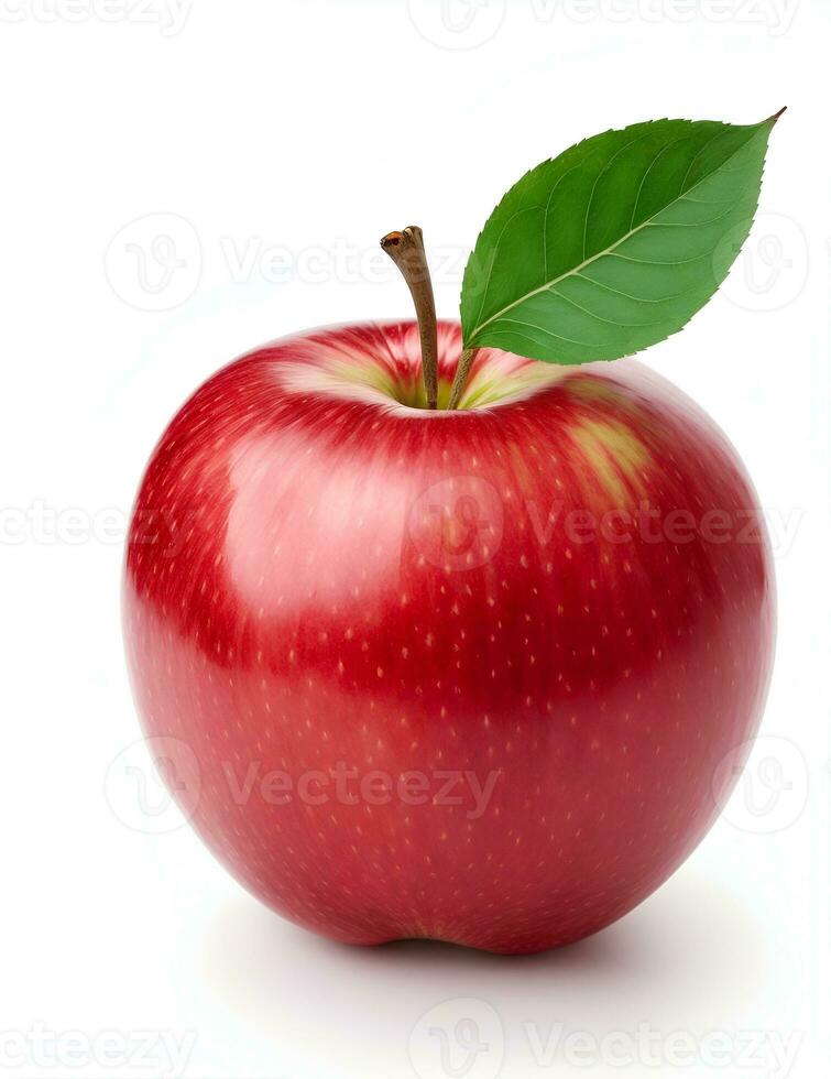 Red apple with leaf isolated on white background. ai generated photo