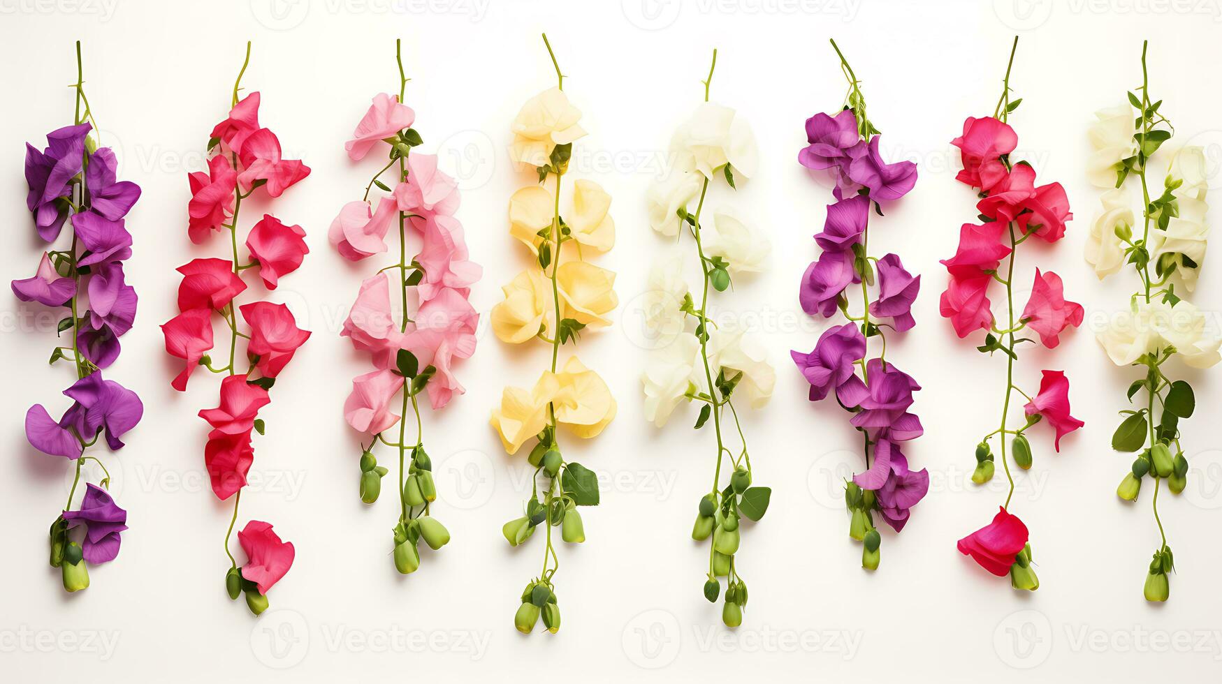 Sweet pea hanging group plants isolated on white background ai generated photo