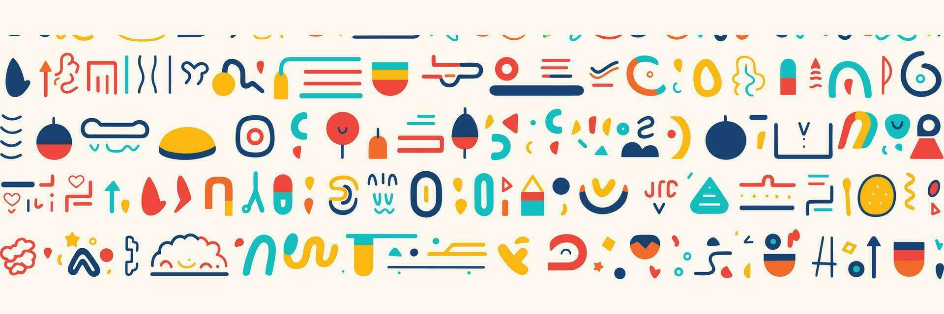 colorful line doodle shapes in a creative minimalist style, perfect for children's parties and celebrations. This collection features basic shapes and simple, upbeat, childlike drawings vector