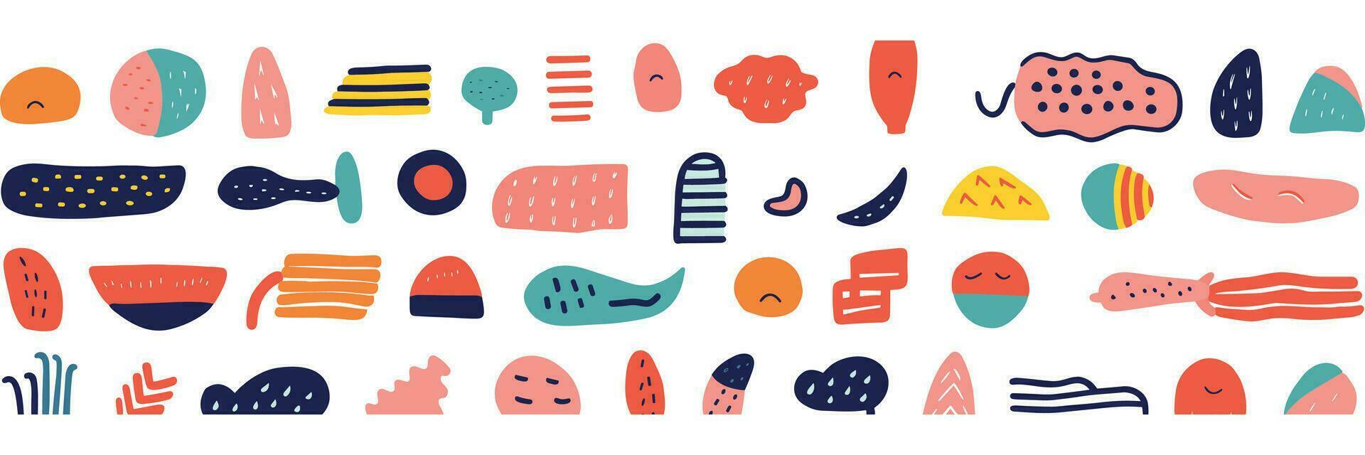 colorful line doodle shapes in a creative minimalist style, perfect for children's parties and celebrations. This collection features basic shapes and simple, upbeat, childlike drawings vector
