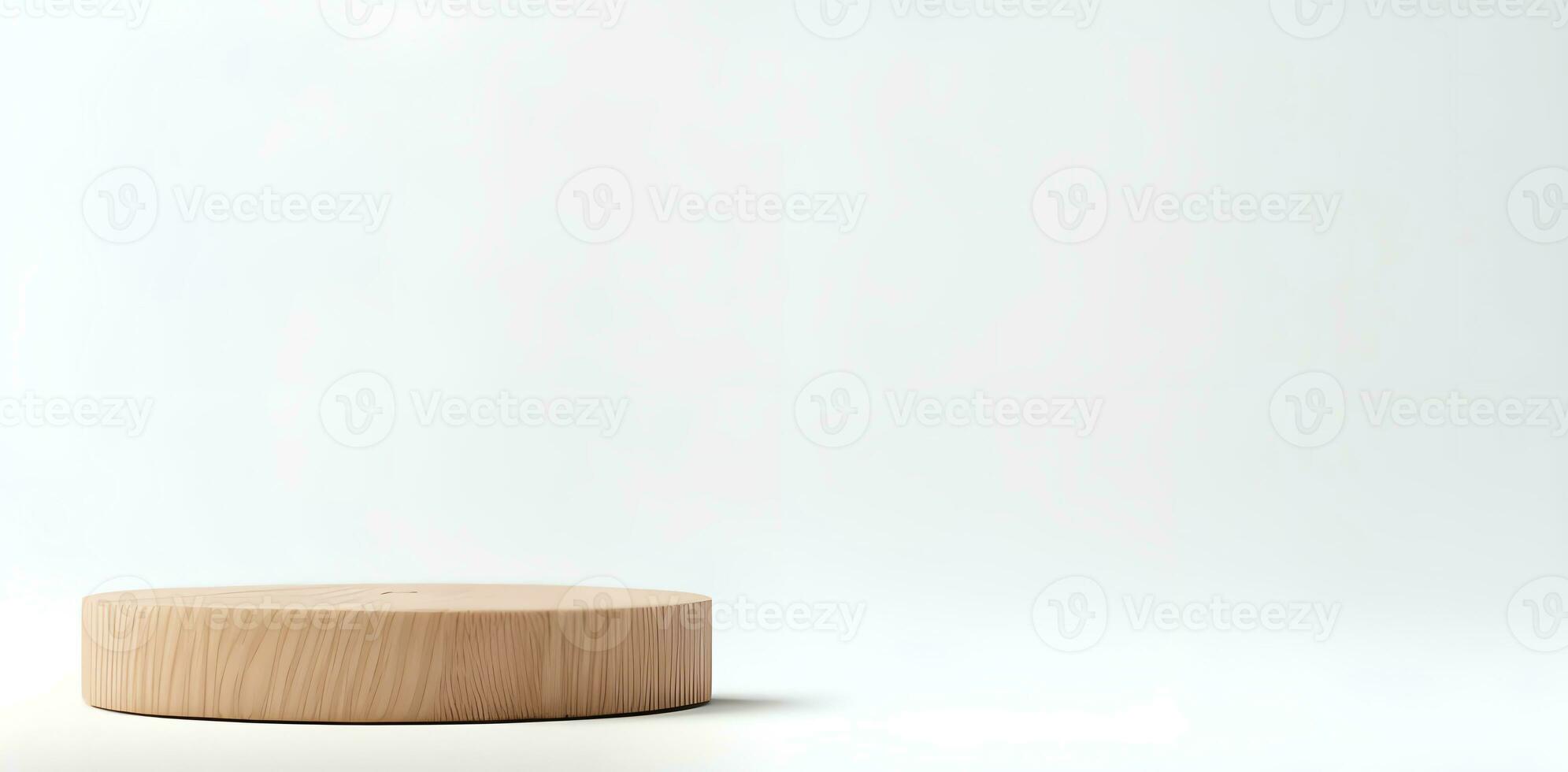 mockup wooden cylinder podium in simple white background ai generated photo