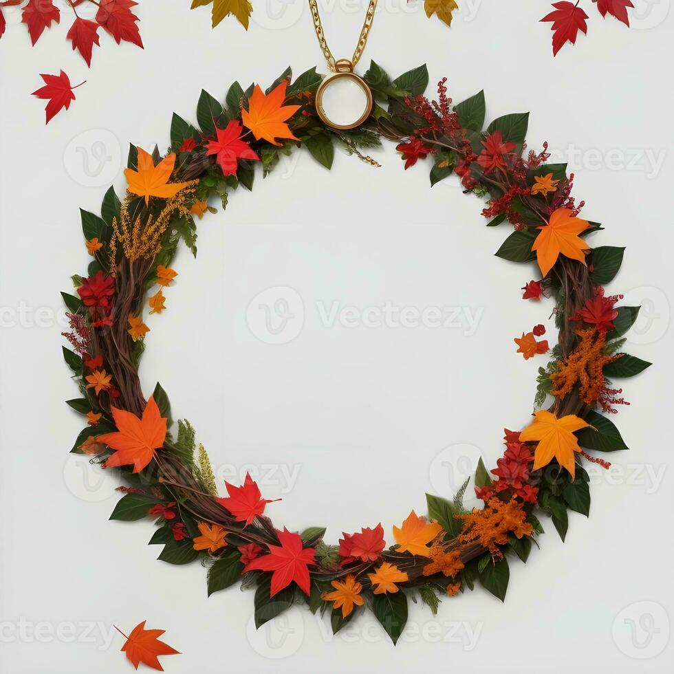 creative autumn leaves frame flat lay ai generated photo