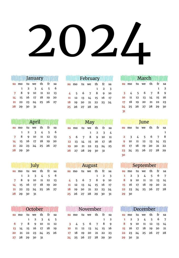 Calendar for 2024 isolated on a white background vector