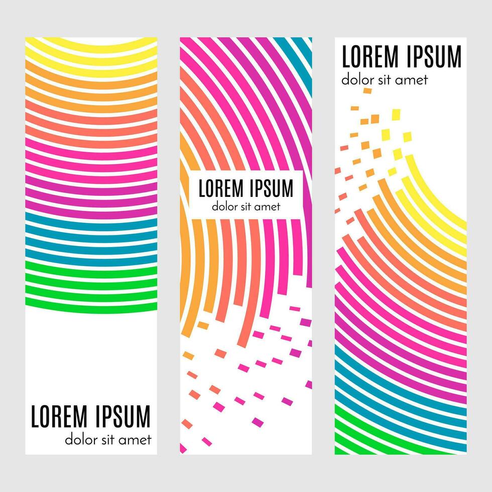 Set of abstract vertical header banners with curved lines and place for text. Colorful backgrounds for web design. Vector illustration