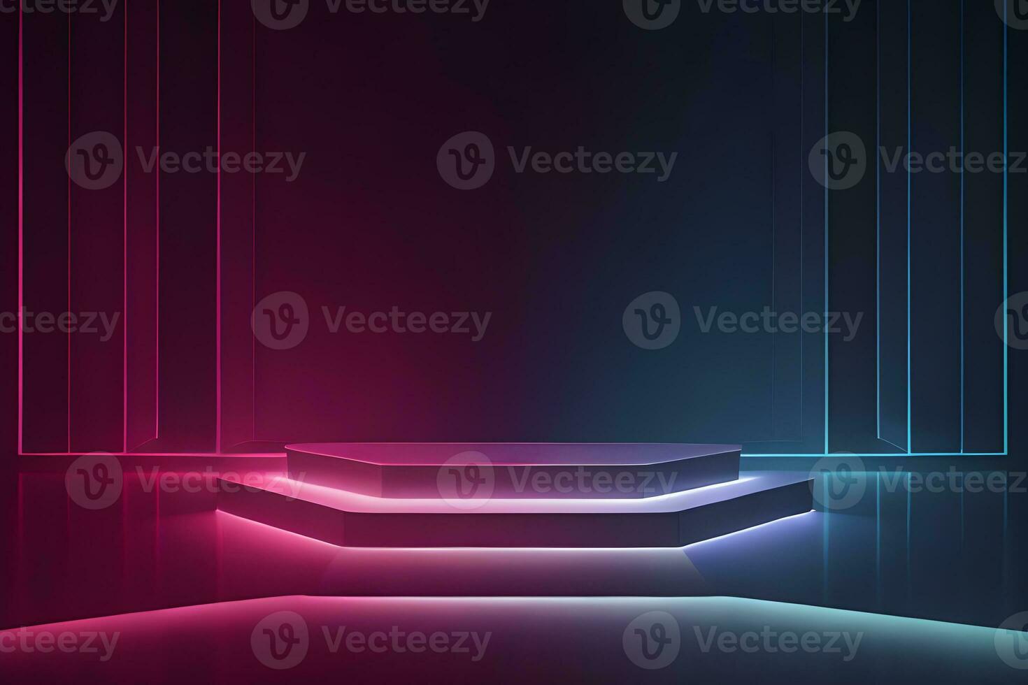 hexagon podium product display mock up with neon light ai generated photo
