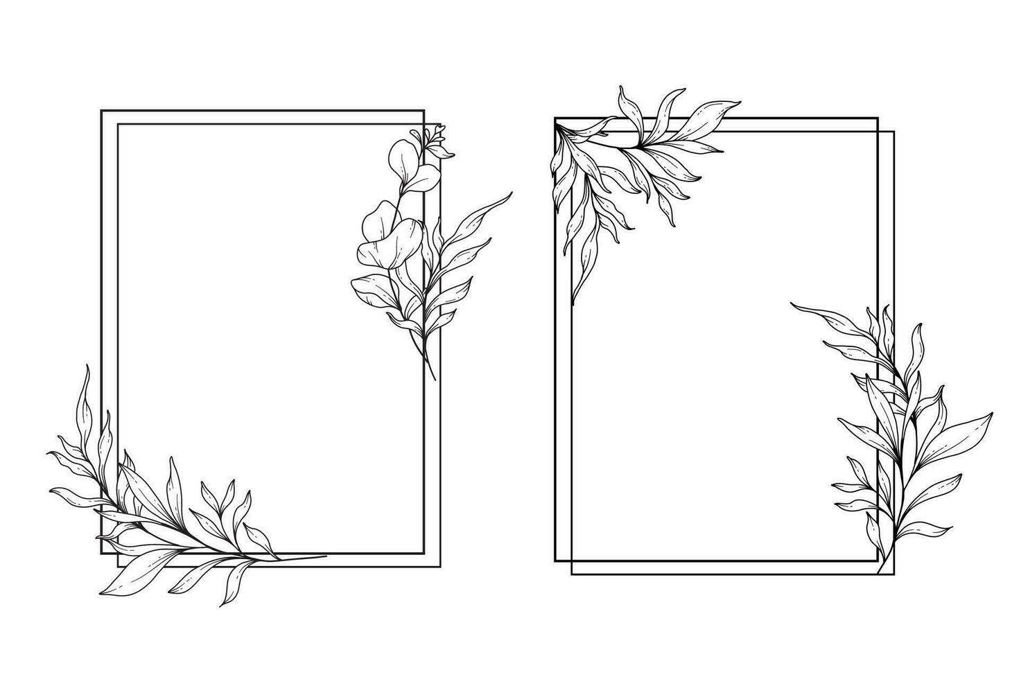 Floral Frames Line Art, Fine Line Eucalyptus Frames Hand Drawn Illustration. Eucalyptus Outline Frame. vector