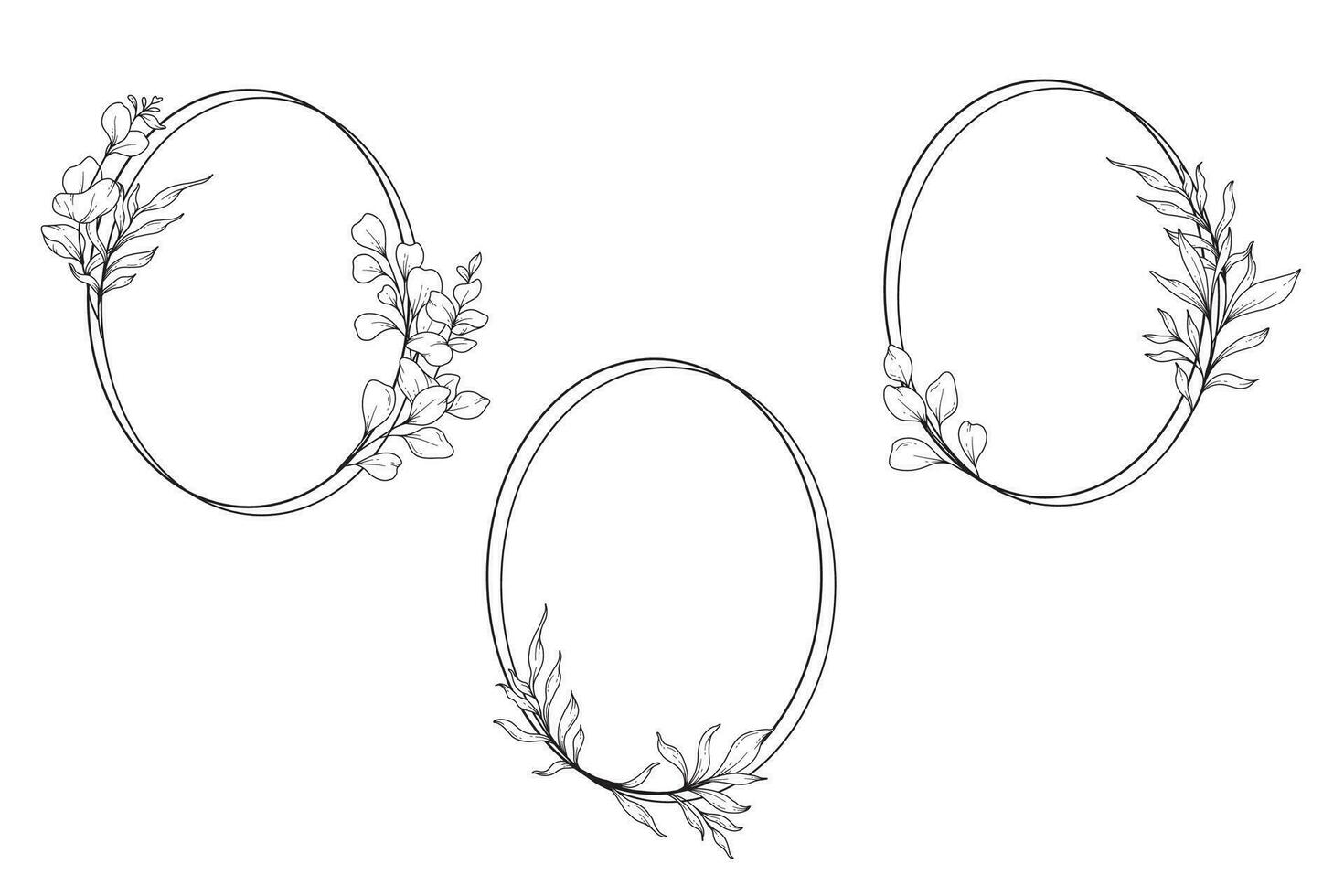 Floral Frames Line Art, Fine Line Eucalyptus Frames Hand Drawn Illustration. Eucalyptus Outline Frame. vector