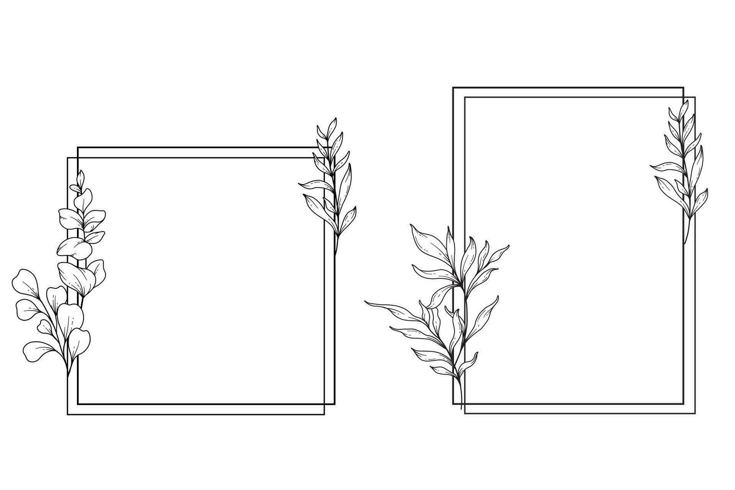 Floral Frames Line Art, Fine Line Eucalyptus Frames Hand Drawn Illustration. Eucalyptus Outline Frame. vector