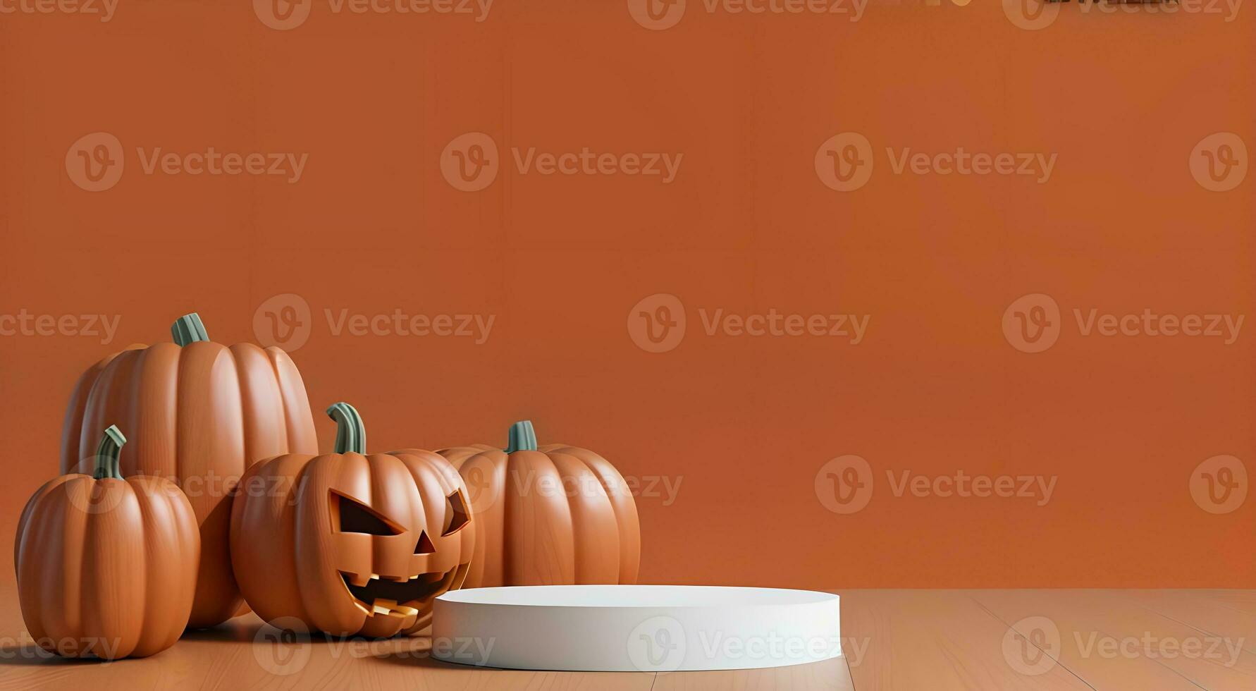 3D rendering halloween product display mockup with pumpkin ai generated photo