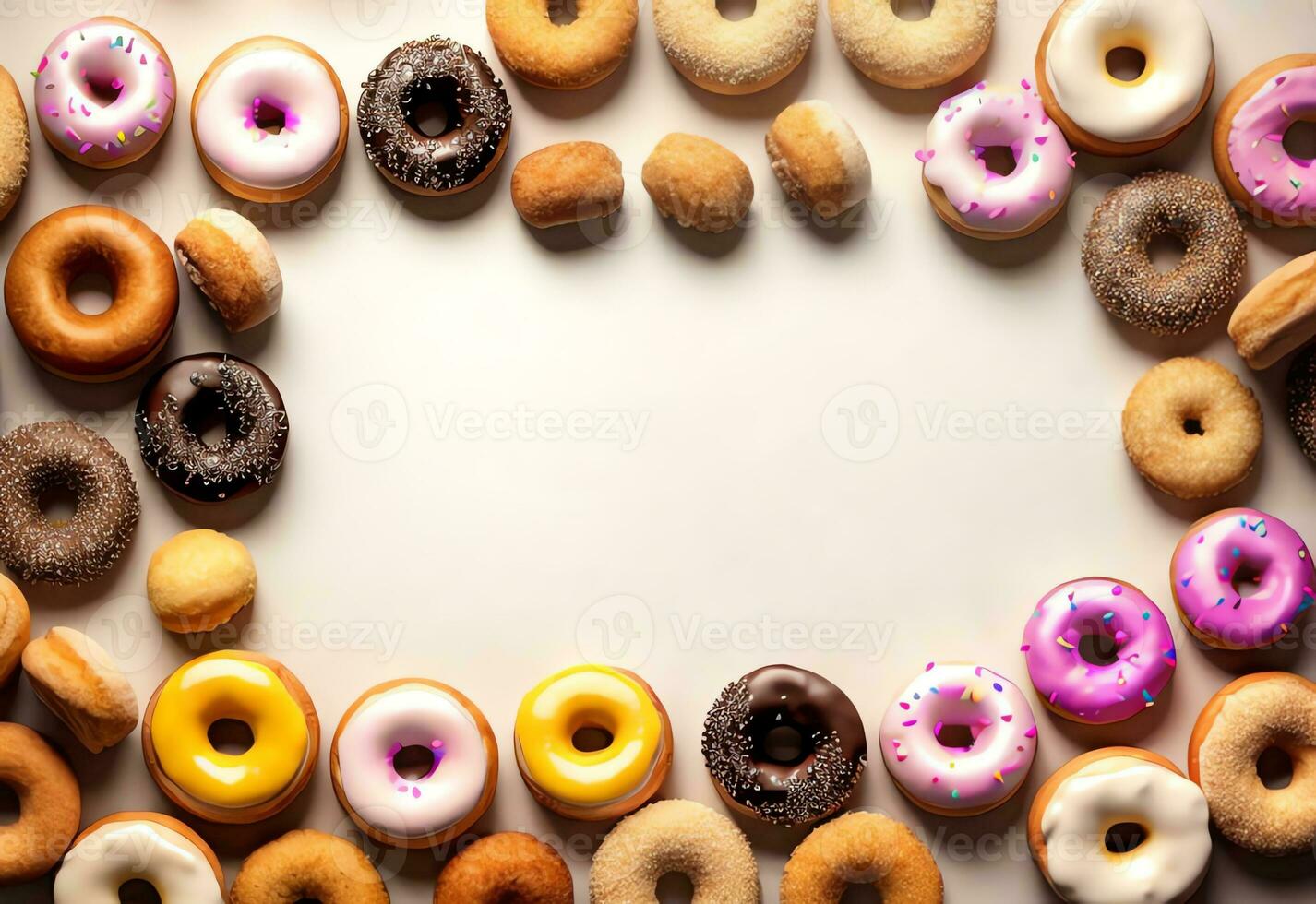colorful flat lay of donuts in pastel background ai generated photo