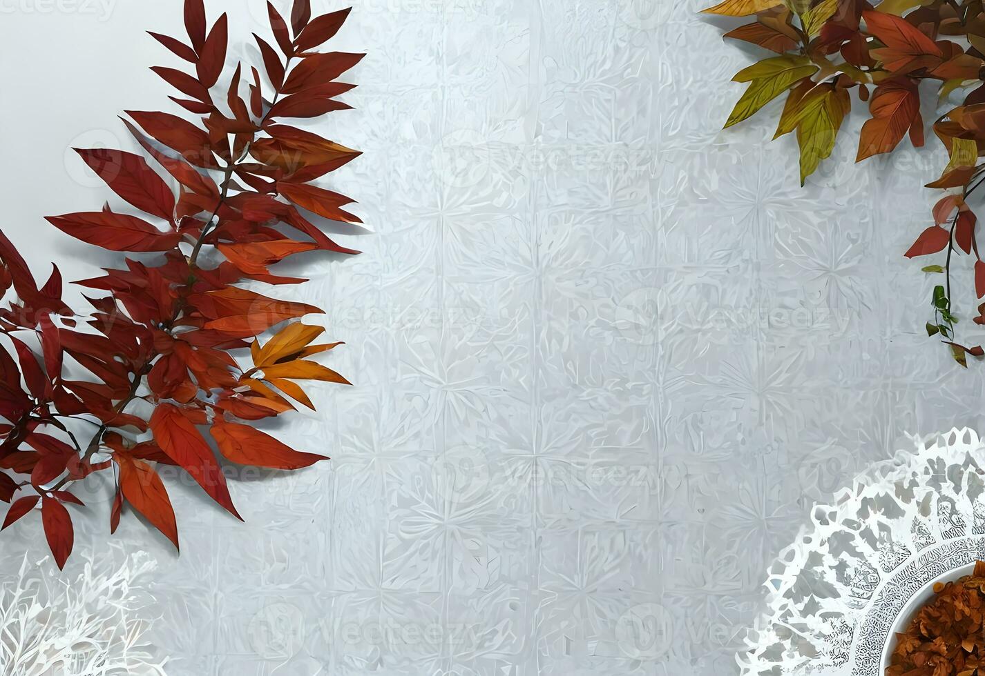 flat lay of autumn leaves in white background with copy space ai generated photo