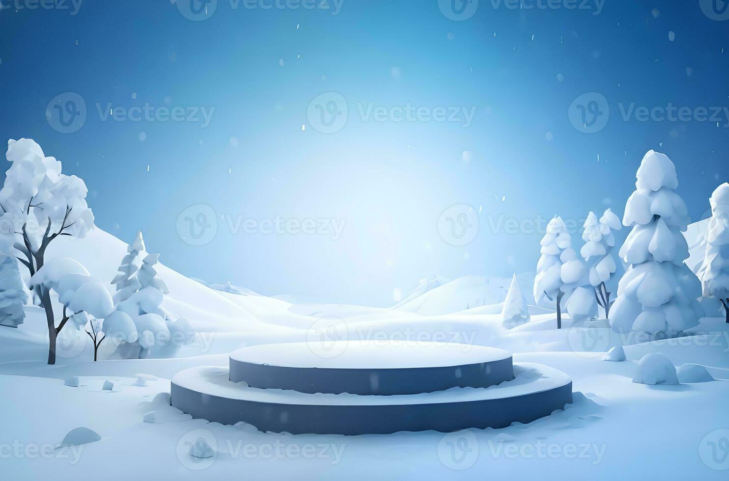 a snow podium product display mockup in winter background ai generated photo