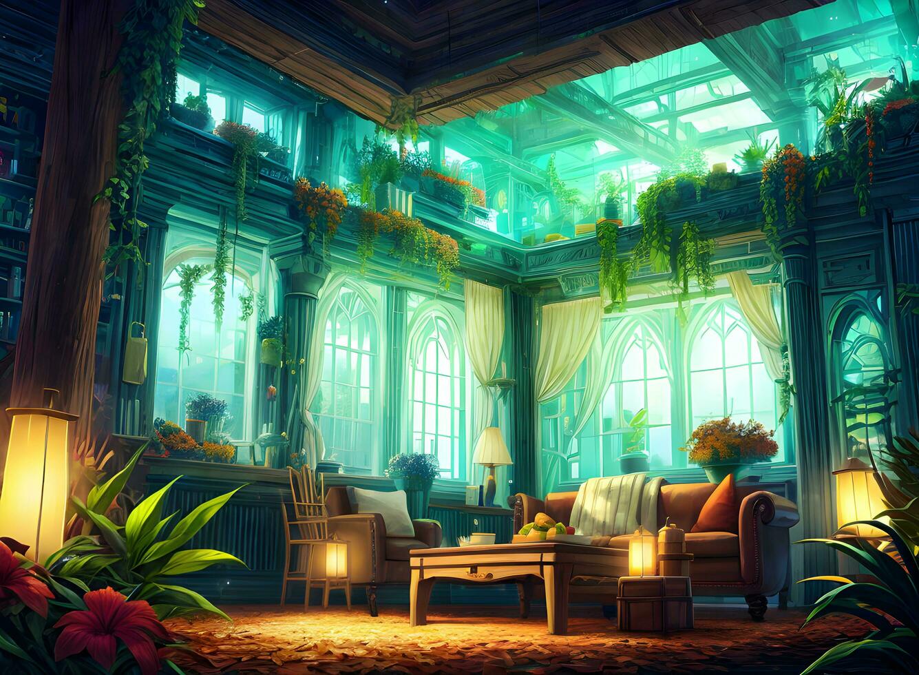 autumn living room concept with flower ai generated photo