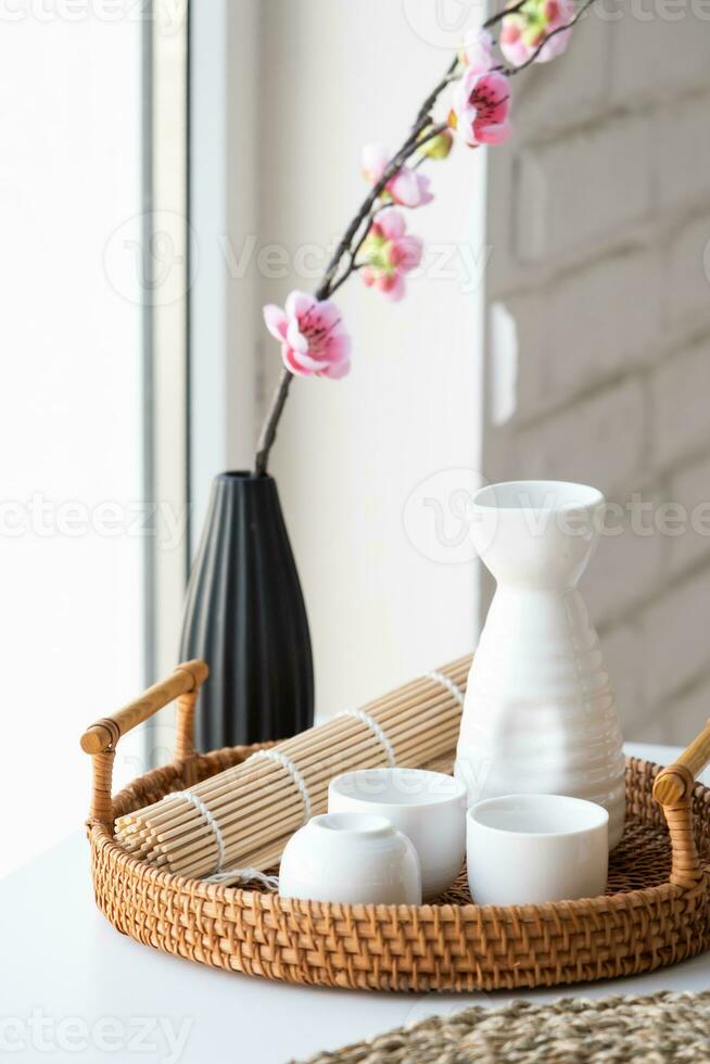 dining table in asian style with tableware photo