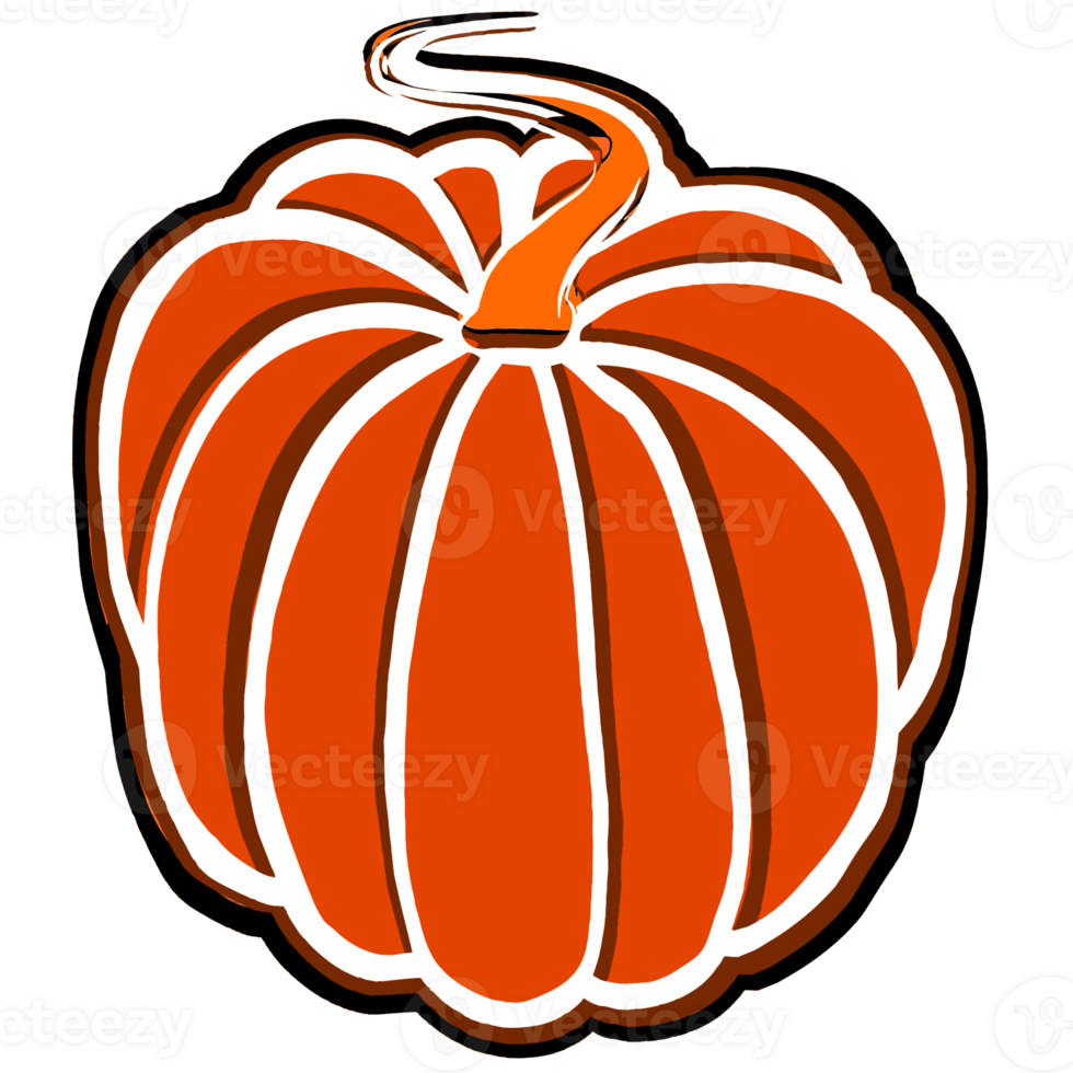 Autumn illustration of two orange round ripe pumpkins. Digital  illustration  for your design, decorating invitations and cards, making stickers, embroidery scheme,  print on packaging and textiles. png