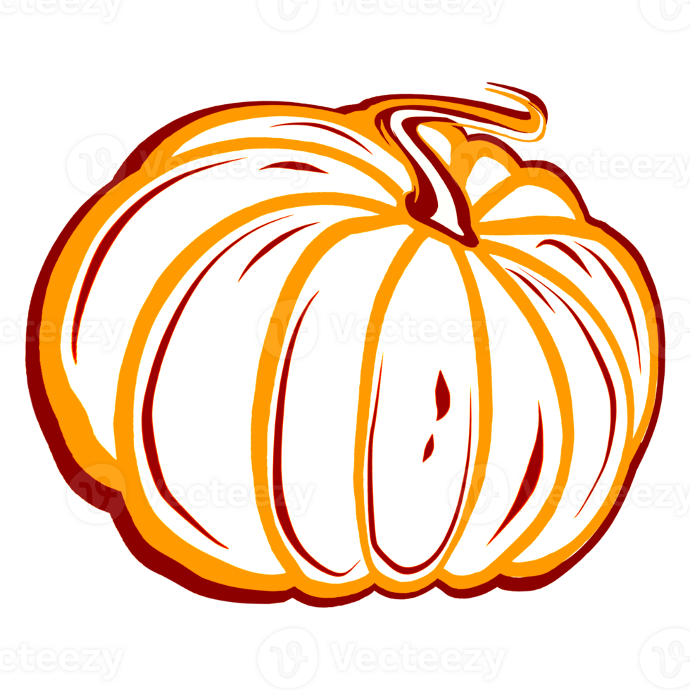 Autumn illustration of orange round pumpkin. Digital  illustration  for your design, decorating invitations and cards, making stickers, embroidery scheme,  printing on packaging and textiles. png