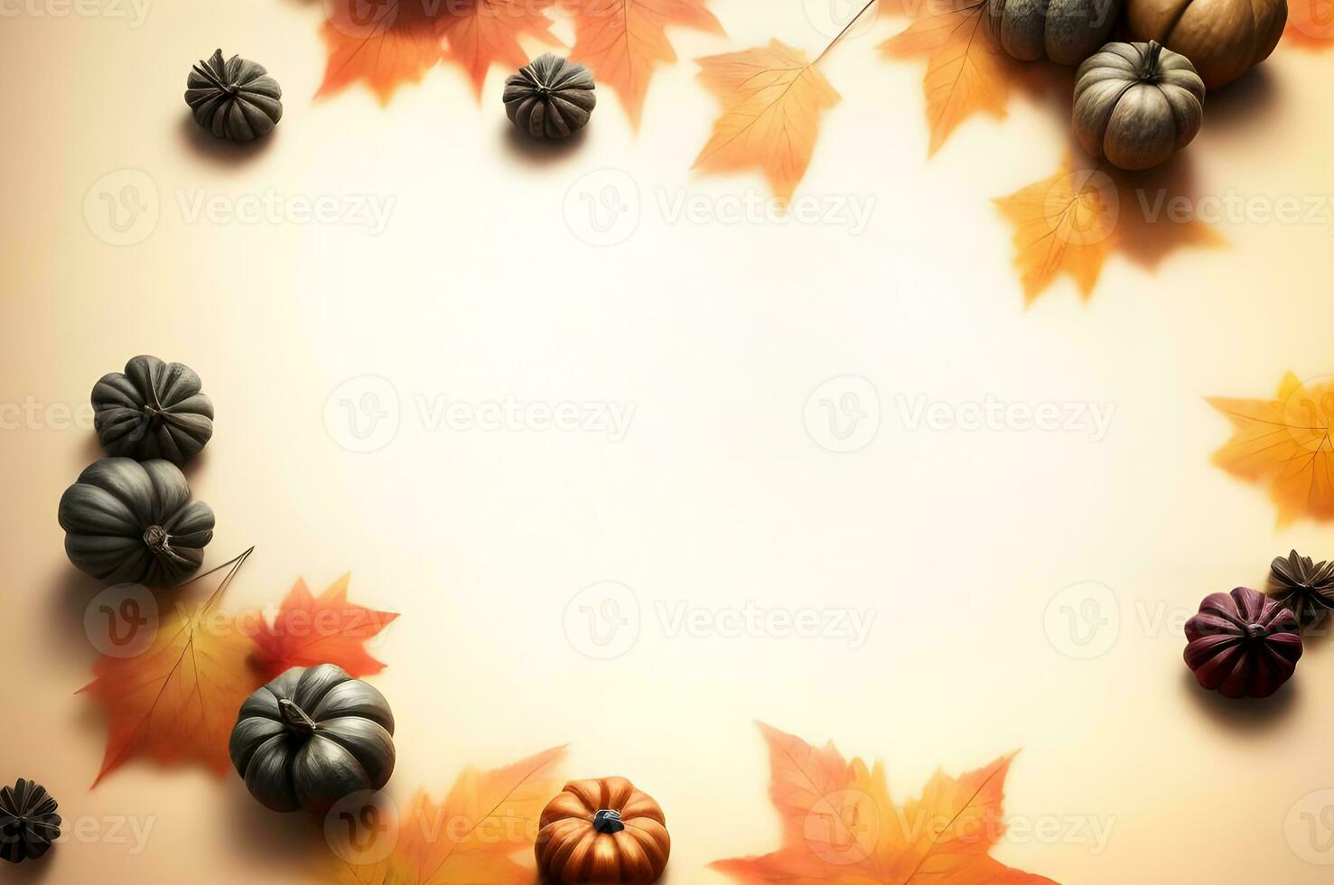 thanks giving background with autumn leaves and pumpkin ai generated photo