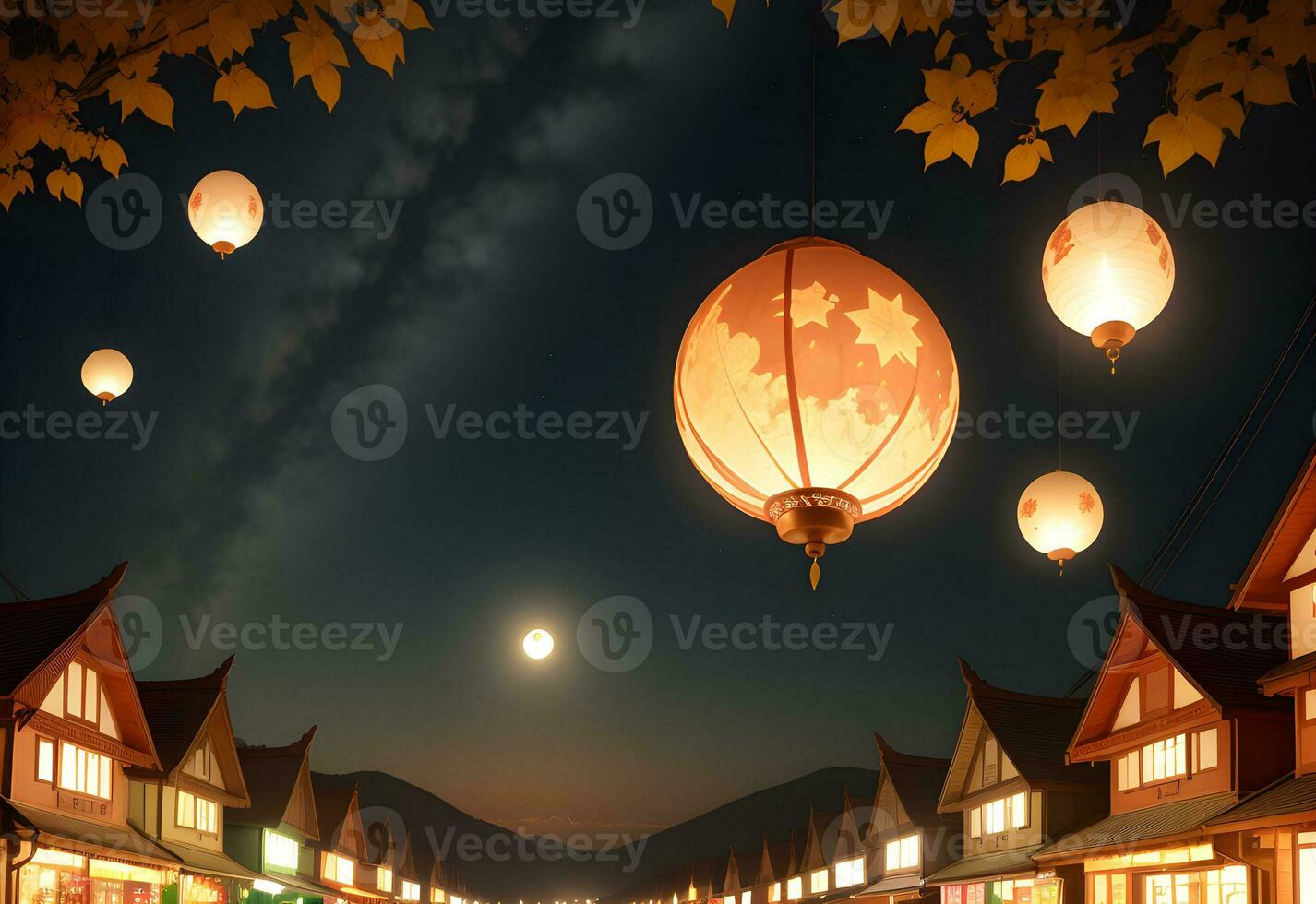 linterna en noche escena medio otoño festival ai generado foto