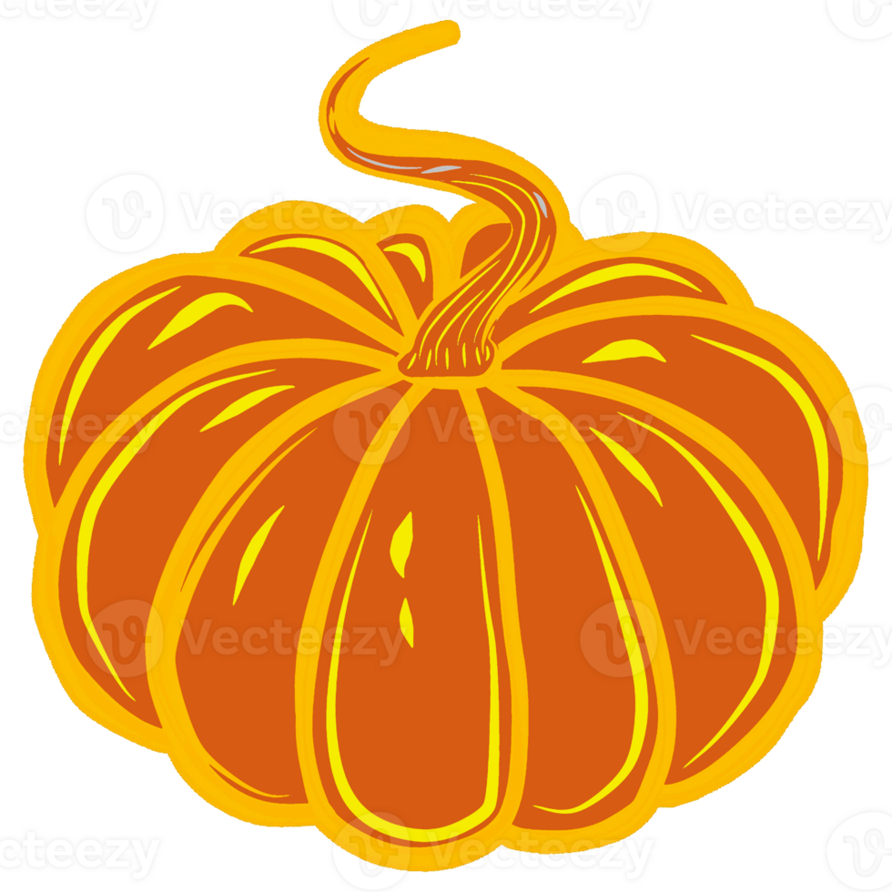 Autumn illustration of orange round pumpkin. Digital  illustration  for your design, decorating invitations and cards, making stickers, embroidery scheme,  printing on packaging and textiles. png