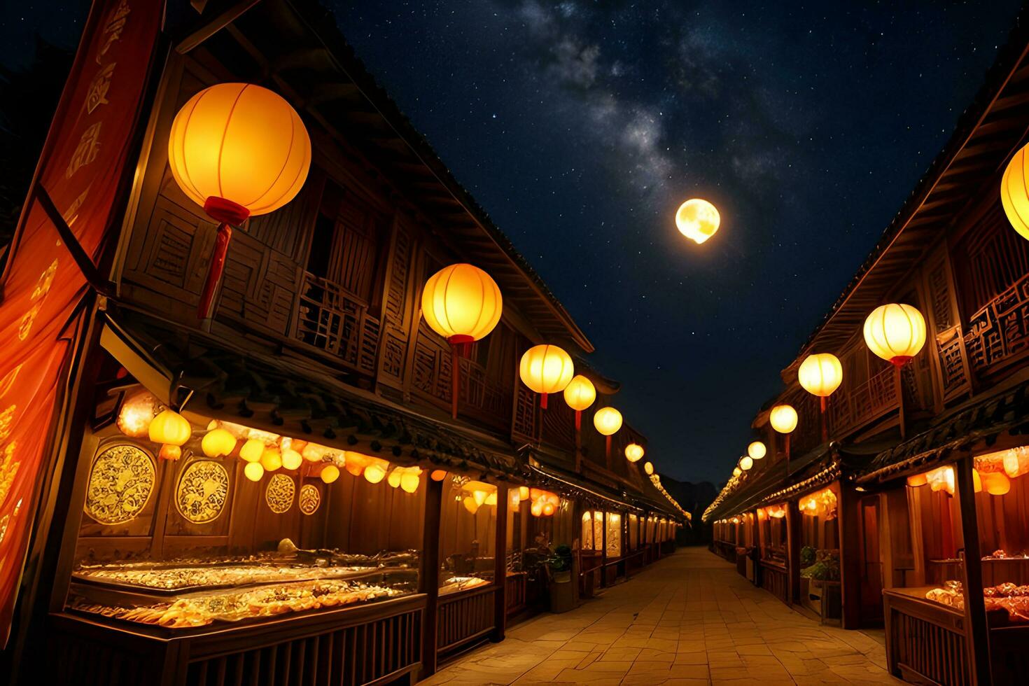 noche escena chino medio otoño festival con linterna ai generado foto