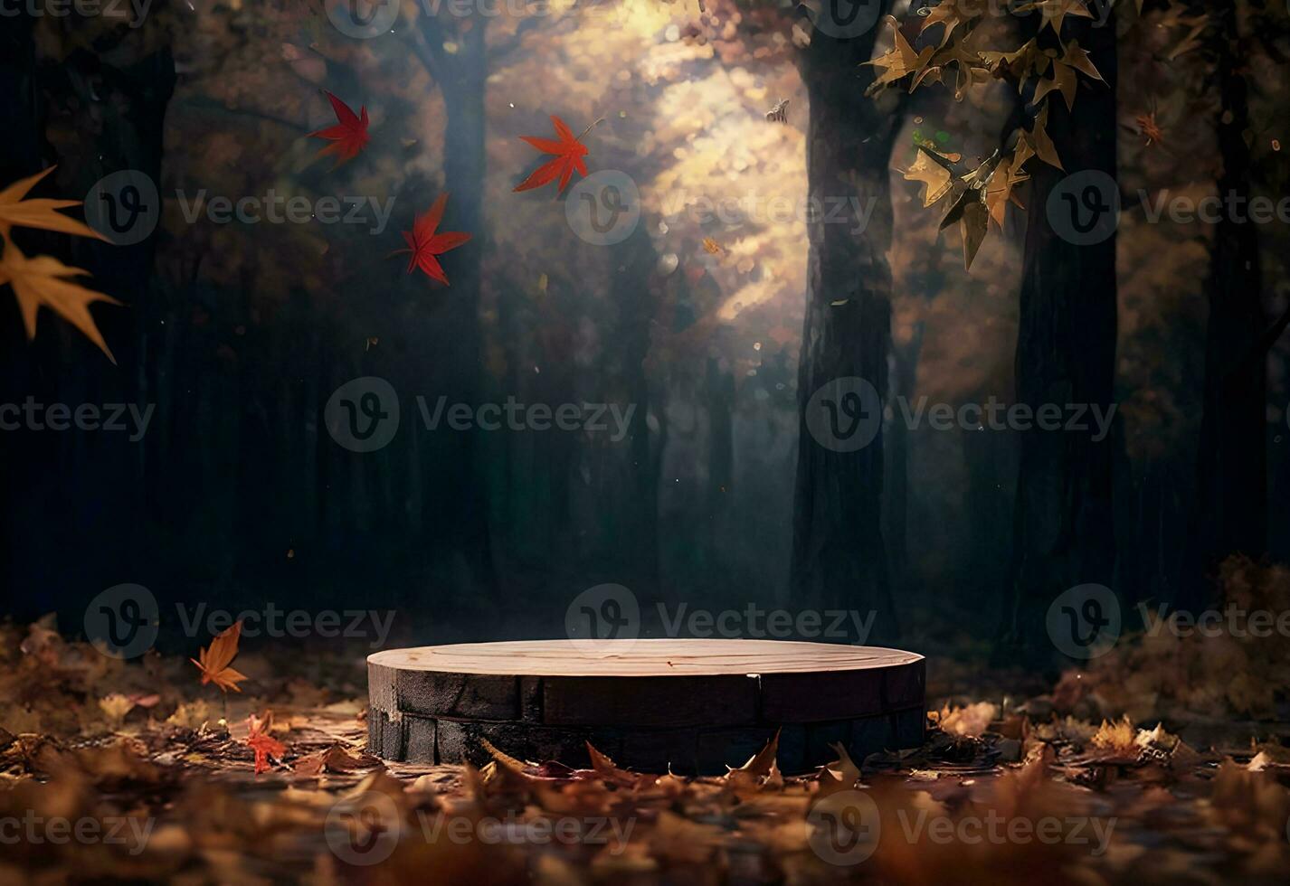autumn podium product display mockup in forest ai generated photo